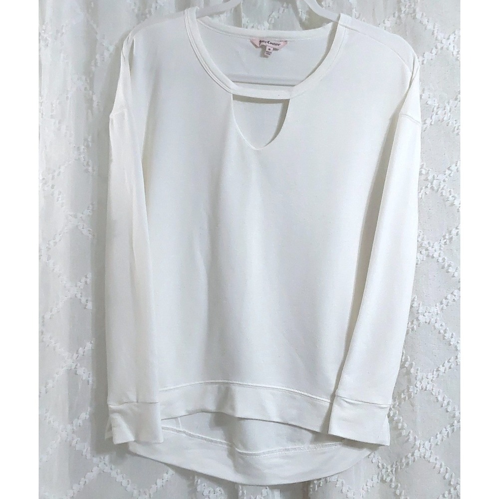 Juicy Couture Womens Medium Cream Keyhole Cutout Long Sleeve Sweatshirt Top